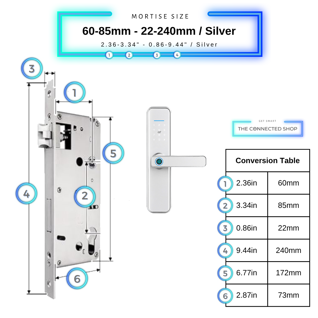 Smart Door Lock XL - 60-85mm (22x240mm) - Silver