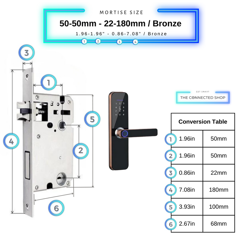 Smart Door Lock - 50-50mm (22x180mm) - Bronze -