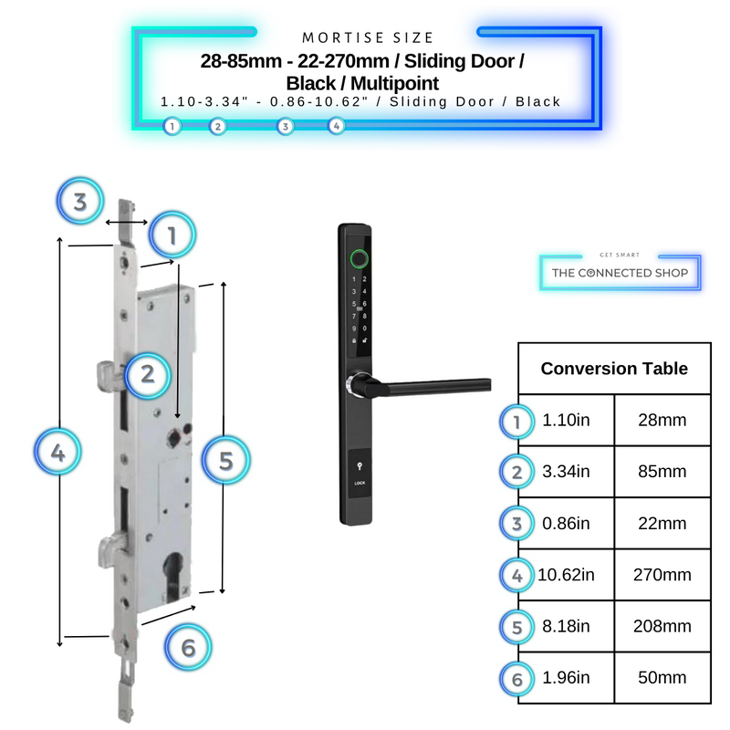 Smart Door Lock Sleek Black 2885 270mm sliding door multipoint