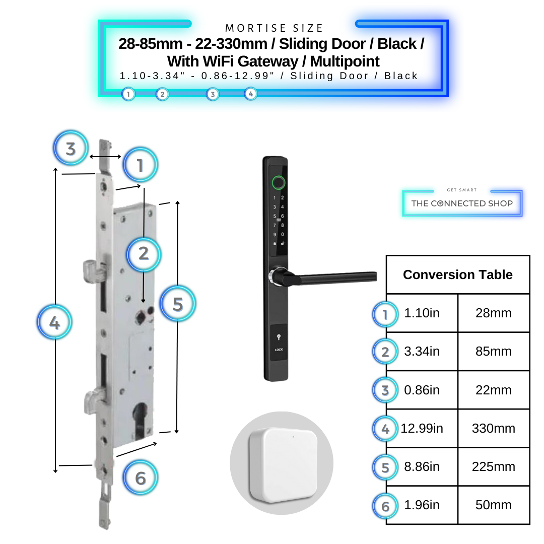 Smart Door Lock Sleek Black 2885 330mm sliding door multipoint wifi gateway