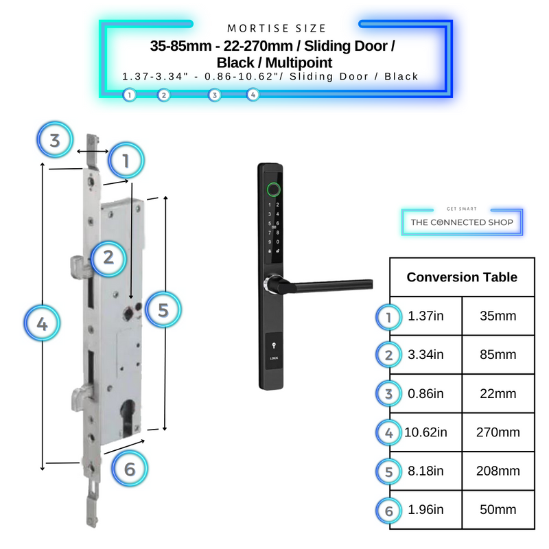 Smart Door Lock Sleek Black 3585 270mm sliding door multipoint