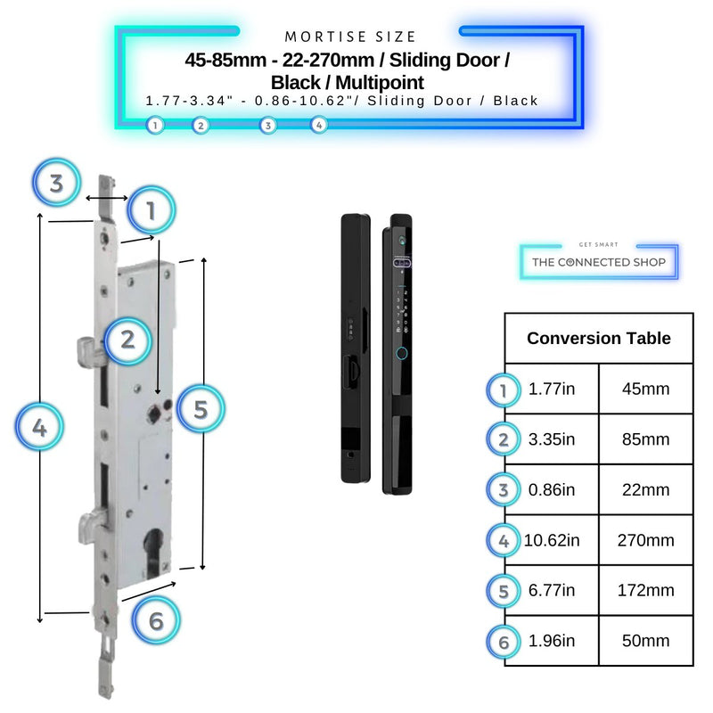 Auto Lock Smart Door Lock - Black - 45-85mm (22x270mm) Sliding Door Multipoint -