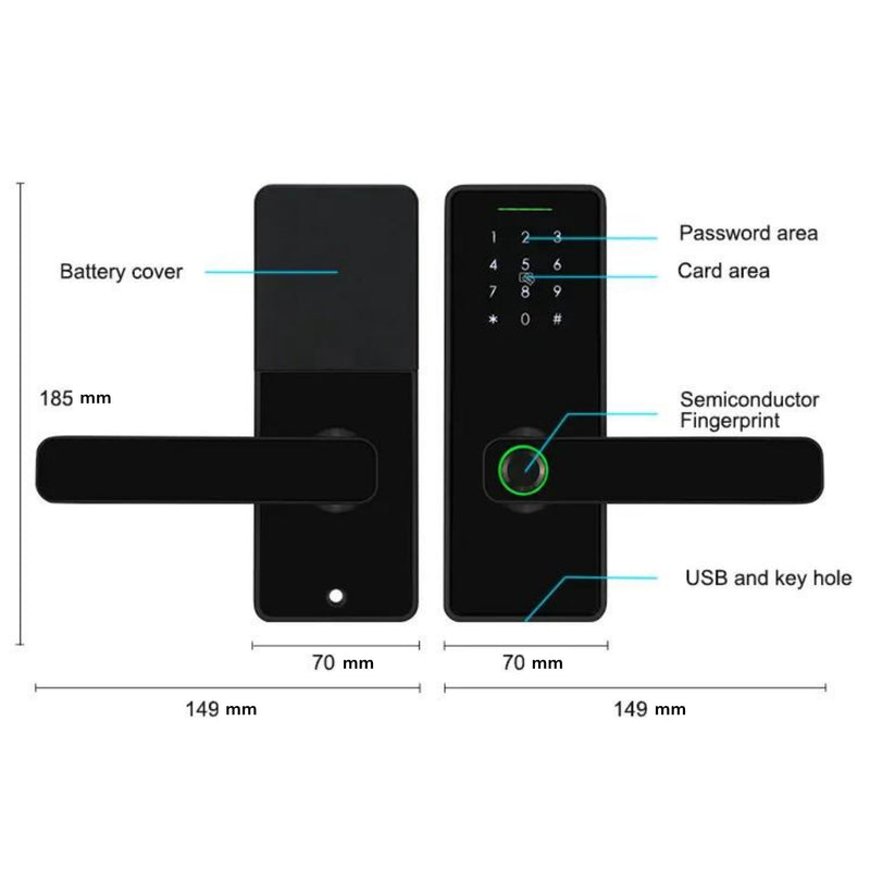 Mini Smart Door Lock - 60 - 70mm Adjustable Latch - 