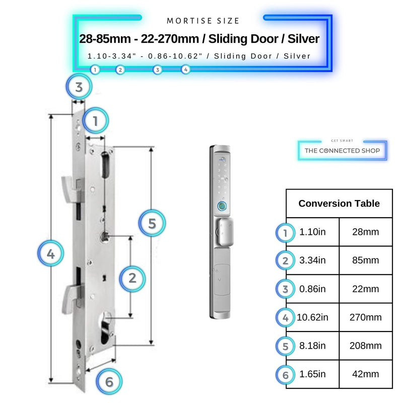 Sliding Door Smart Lock Knob - 28-85mm (22x270mm) Sliding Door - Silver - Without Gateway