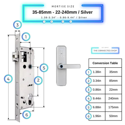 Smart Door Lock - 35-85mm (22x240mm) - Silver -