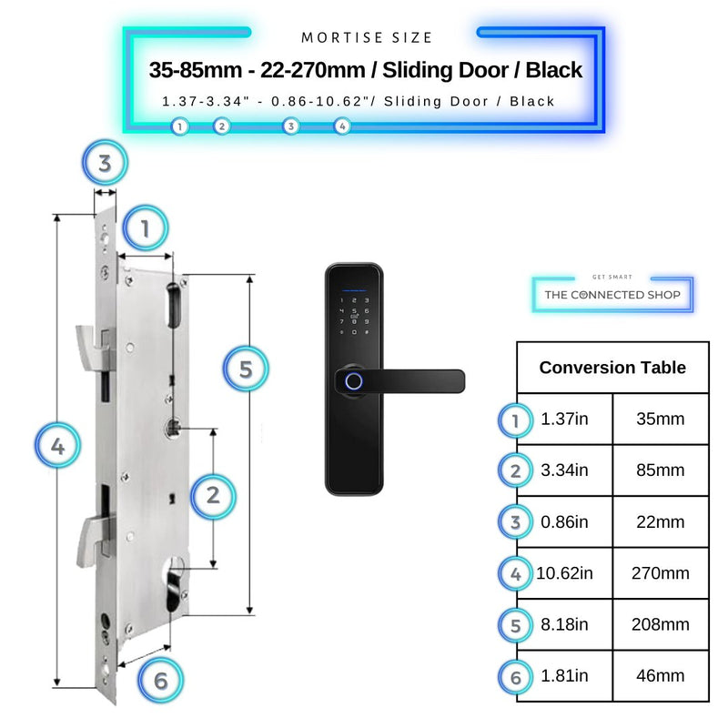 Smart Door Lock - 35-85mm (22x270mm) Sliding Door - Black -