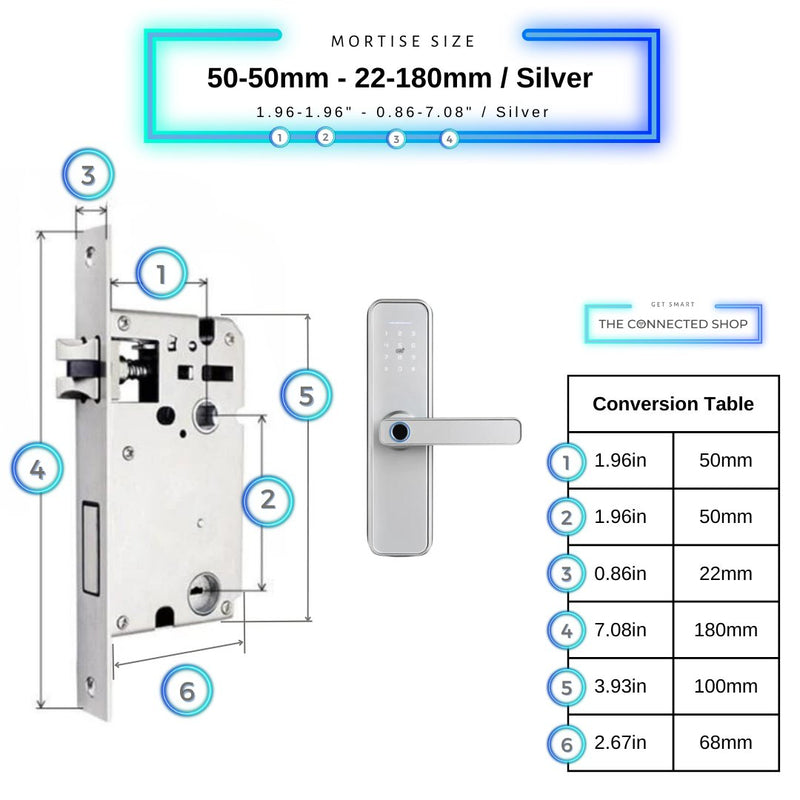 Smart Door Lock - 50-50mm (22x180mm) - Silver -