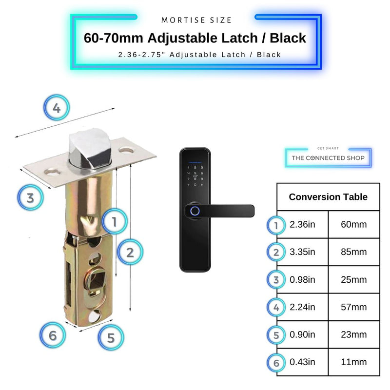 Smart Door Lock - 60-70mm Adjustable - Black -