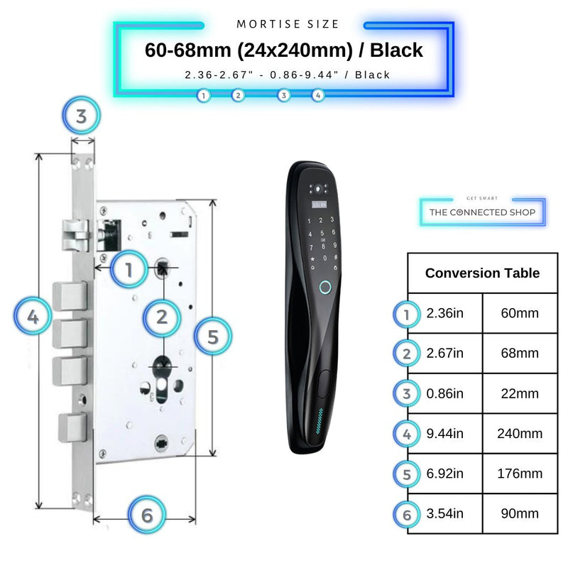 Smart Door Lock Camera Fingerprint WiFi - Black - 60-68mm (24x240mm) -