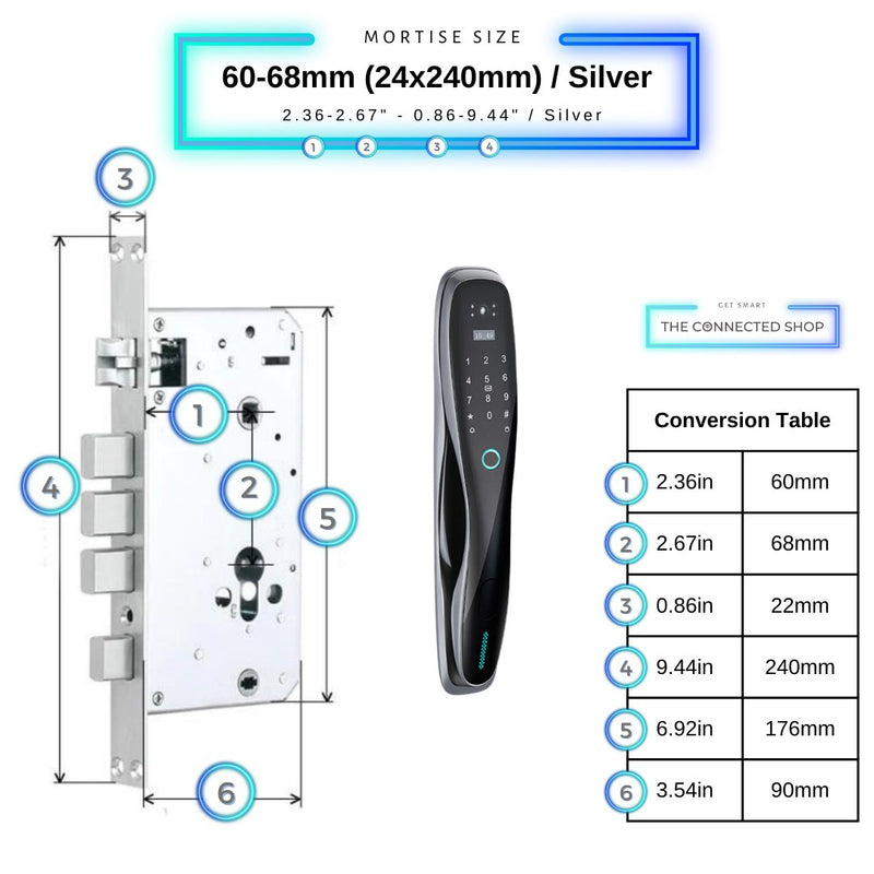 Smart Door Lock Camera Fingerprint WiFi - Silver - 60-68mm (24x240mm) -