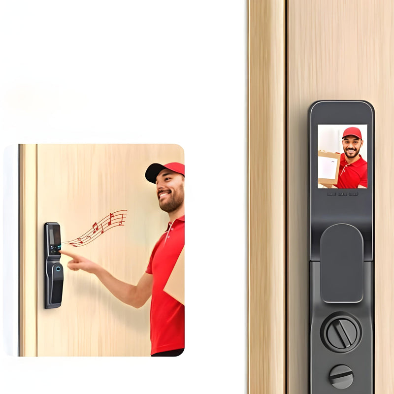 Smart Door Lock Face Recognition Dual Screen - Black - 60-68mm 