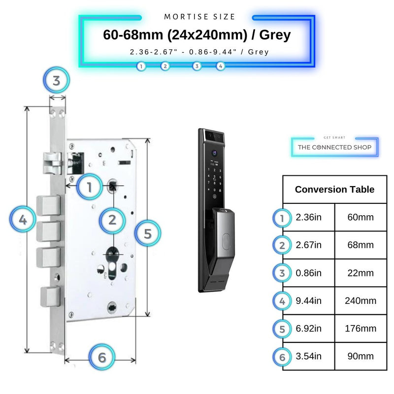 Smart Door Lock Face Recognition Plus - Grey - 60-68mm (24x240mm) -