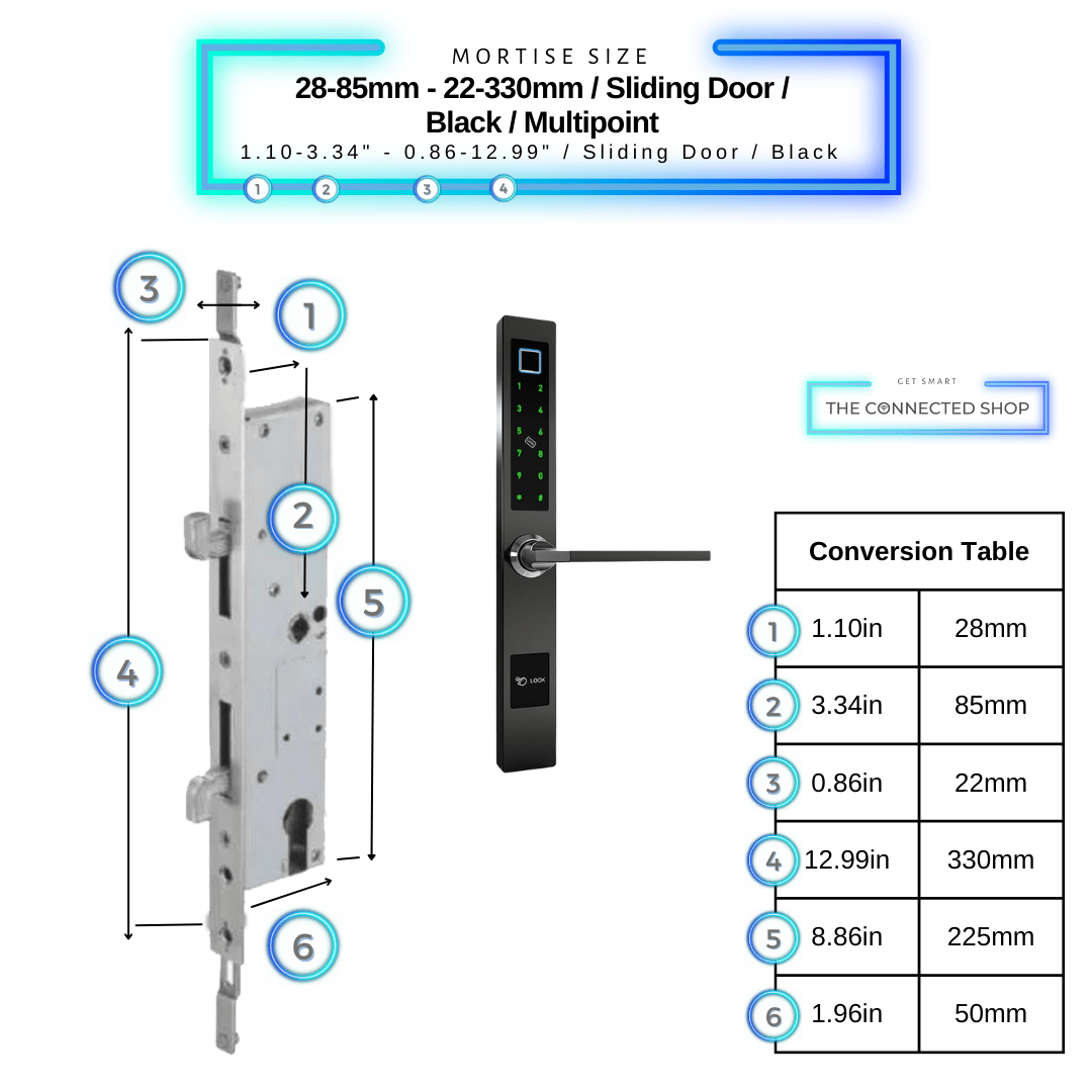 Smart Door Lock Sleek - Black - 28-85mm (22x330mm) Sliding Door Multipoint