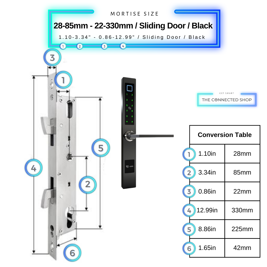 Smart Door Lock Sleek - Black - 28-85mm (22x330mm) Sliding Door