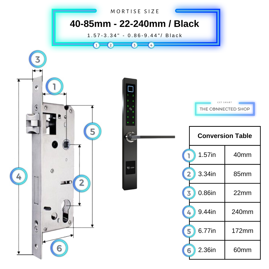 Smart Door Lock Sleek - Black - 40-85mm (22x240mm)