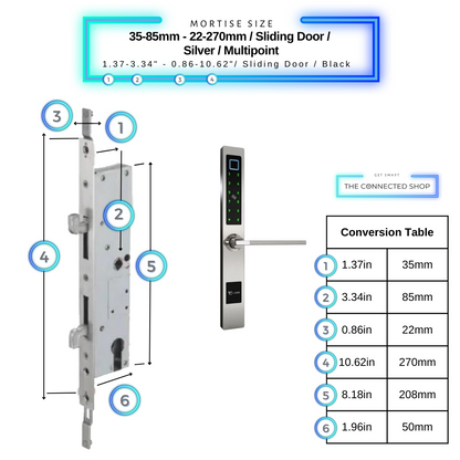 Smart Door Lock Sleek - Silver - 35-85mm (22x270mm) Sliding Door Multipoint