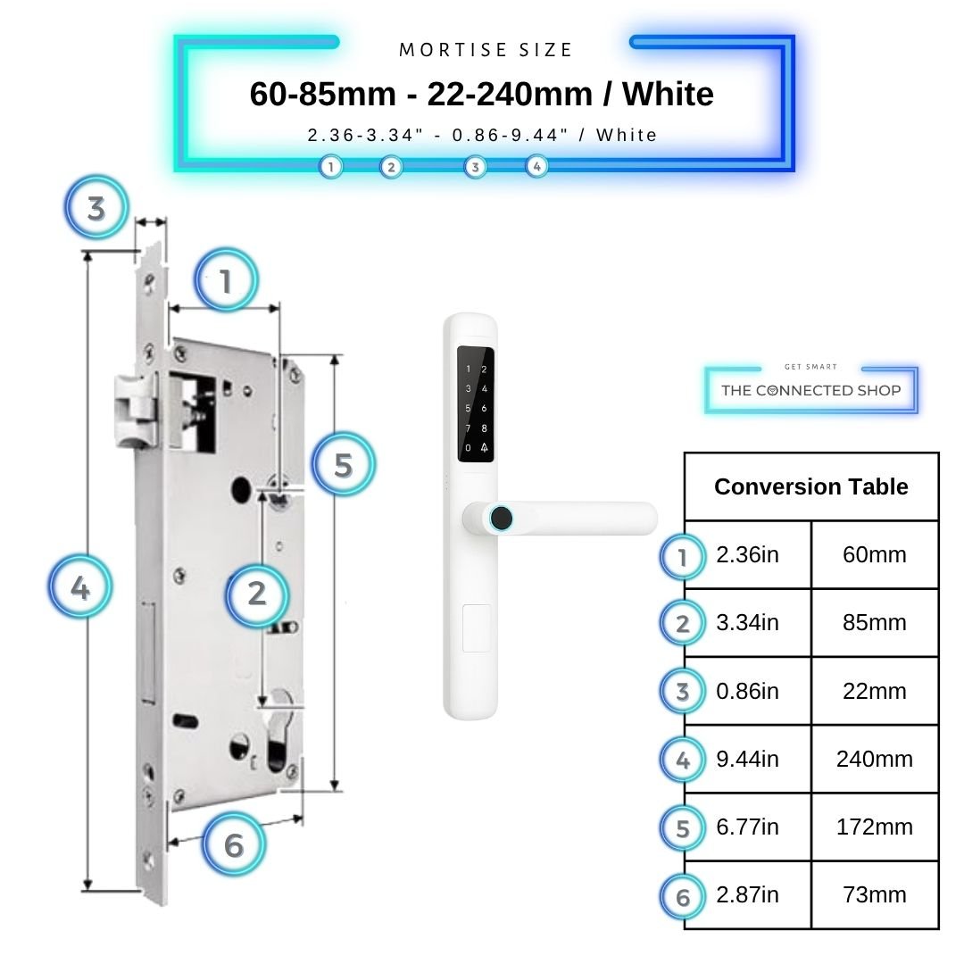 Smart Door Lock Slim - 60-85mm (22x240mm) - White
