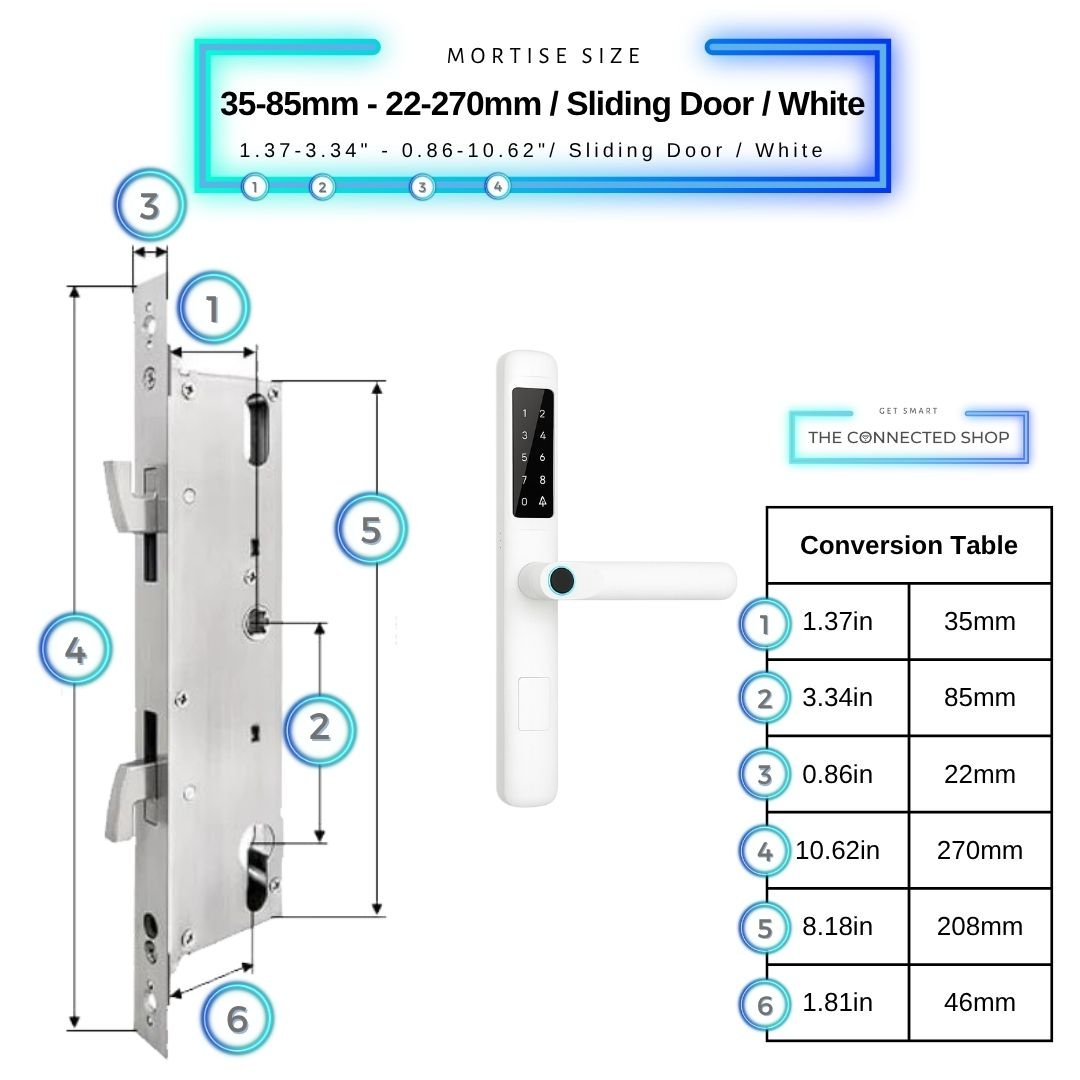 Smart Door Lock Slim - 35-85mm (22x270mm) Sliding Door - White