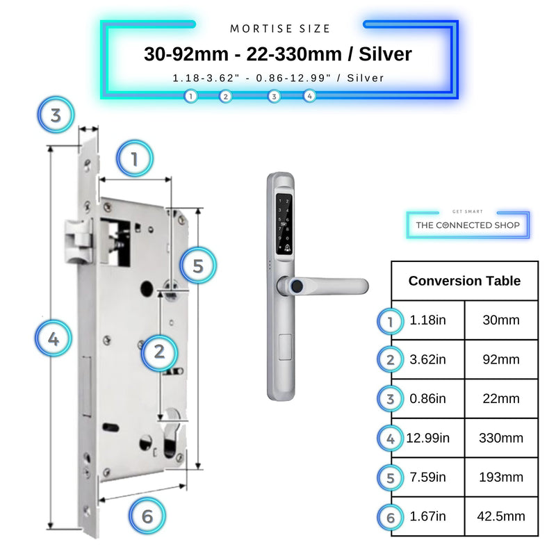 Smart Door Lock Slim - 30-92mm (22x330mm) - Silver -