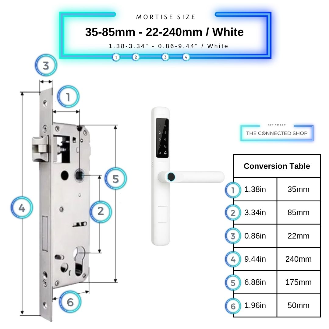 Smart Door Lock Slim - 35-85mm (22x240mm) - White