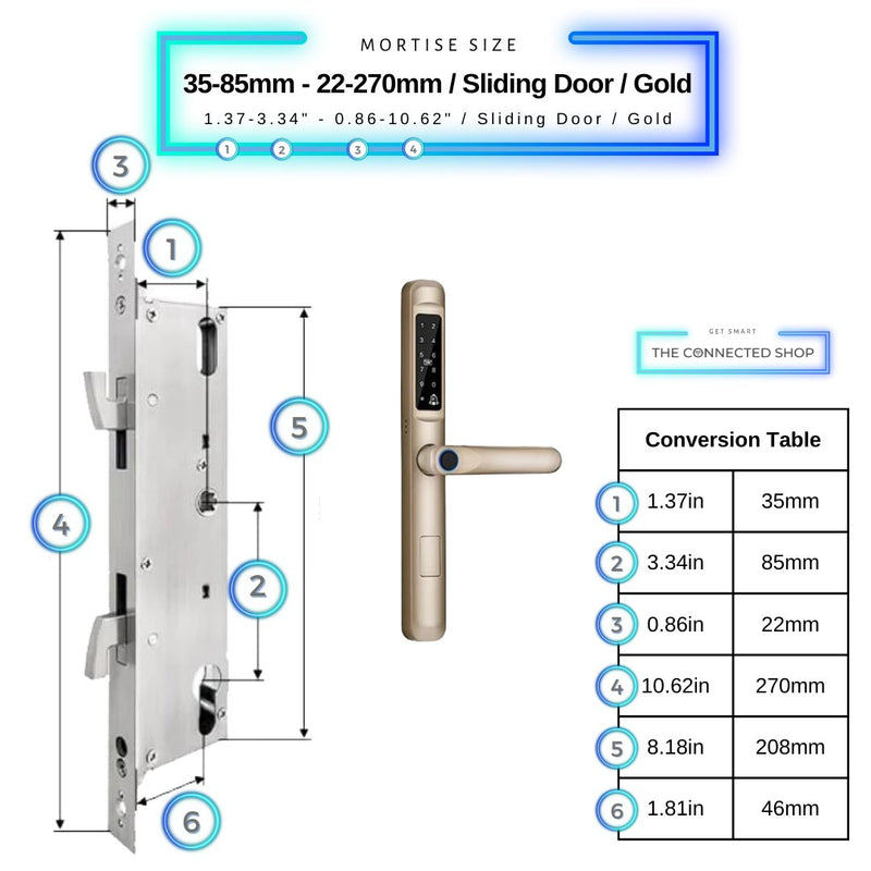 Smart Door Lock Slim - 35-85mm (22x270mm) Sliding Door - Gold -