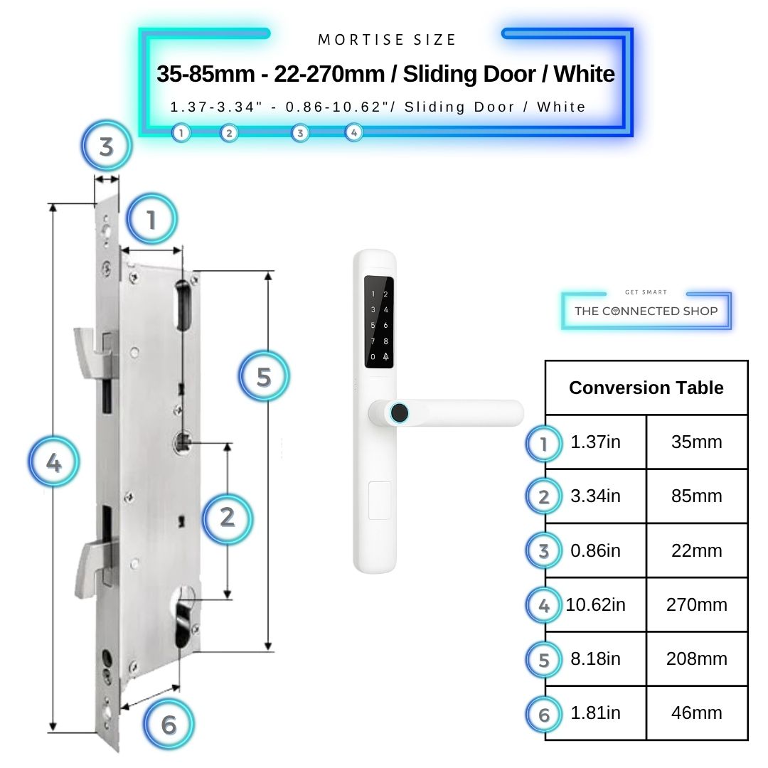 Smart Door Lock Slim - 35-85mm (22x270mm) Sliding Door - White