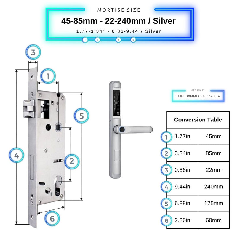 Smart Door Lock Slim - 45-85mm (22x240mm) - Silver -