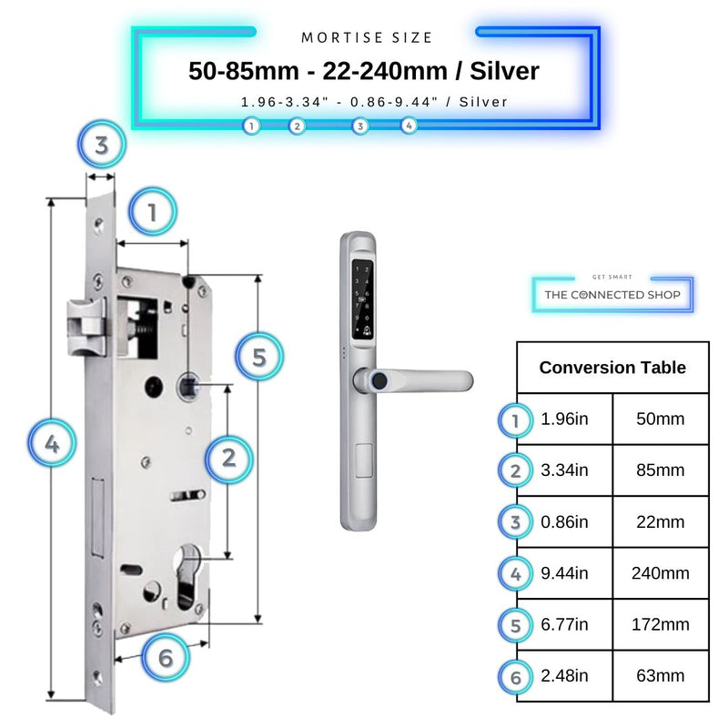 Smart Door Lock Slim - 50-85mm (22x240mm) - Silver -