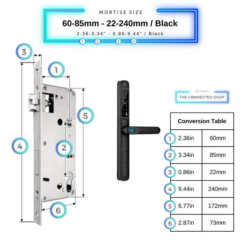 Smart Door Lock Slim - 60-85mm (22x240mm) - Black -