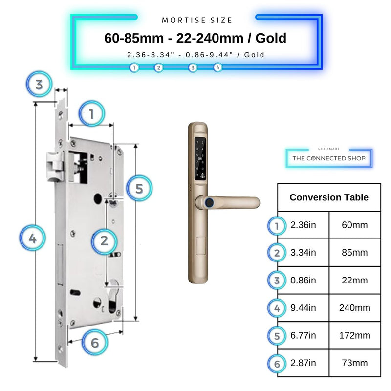 Smart Door Lock Slim - 60-85mm (22x240mm) - Gold -