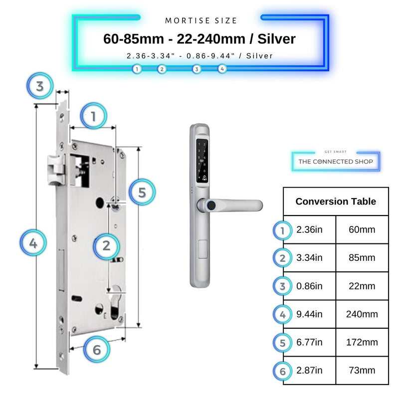 Smart Door Lock Slim - 60-85mm (22x240mm) - Silver -