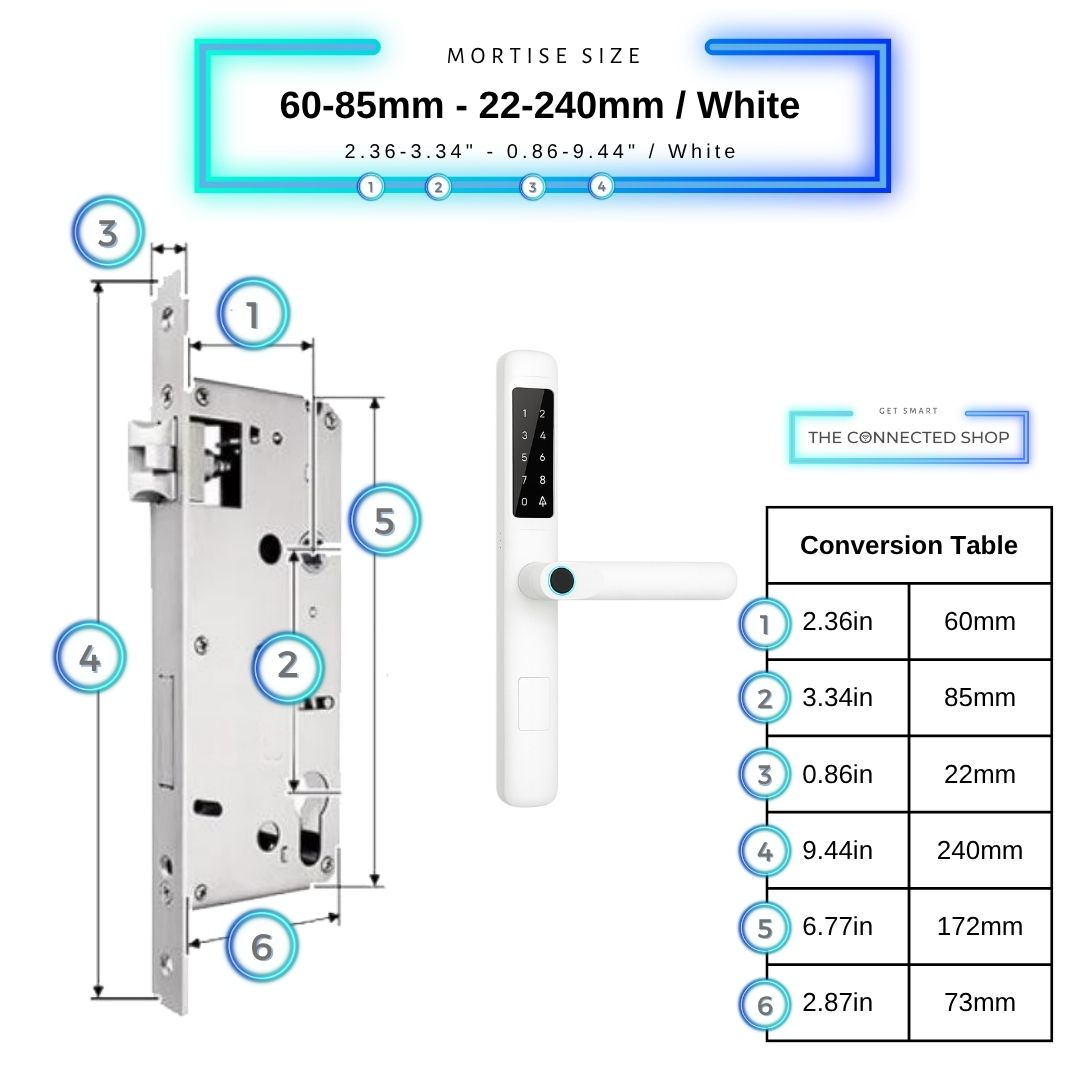 Smart Door Lock Slim - 60-85mm (22x240mm) - White