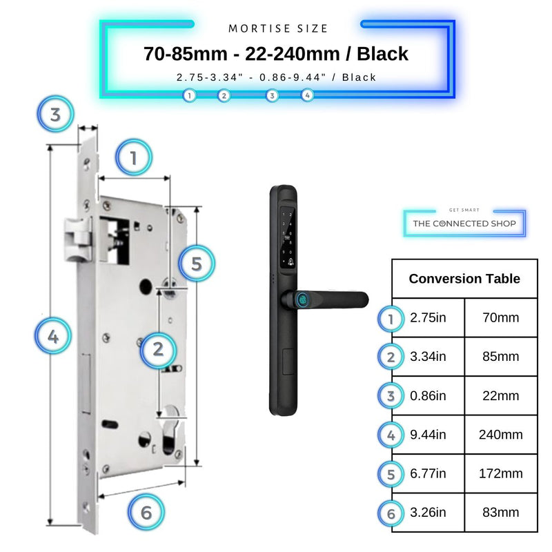 Smart Door Lock Slim - 70-85mm (22x240mm) - Black -