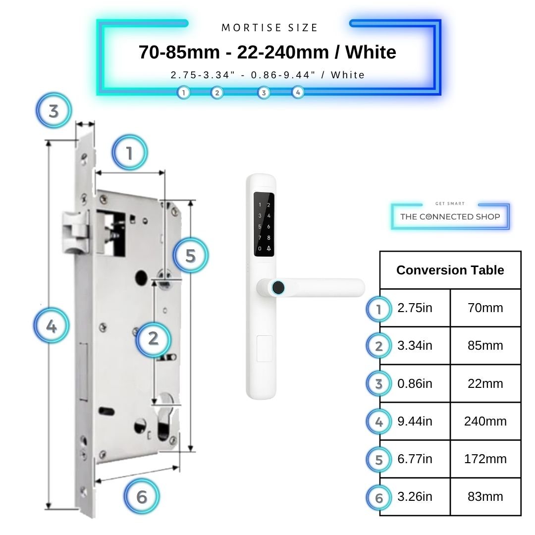 Smart Door Lock Slim - 70-85mm (22x240mm) - White
