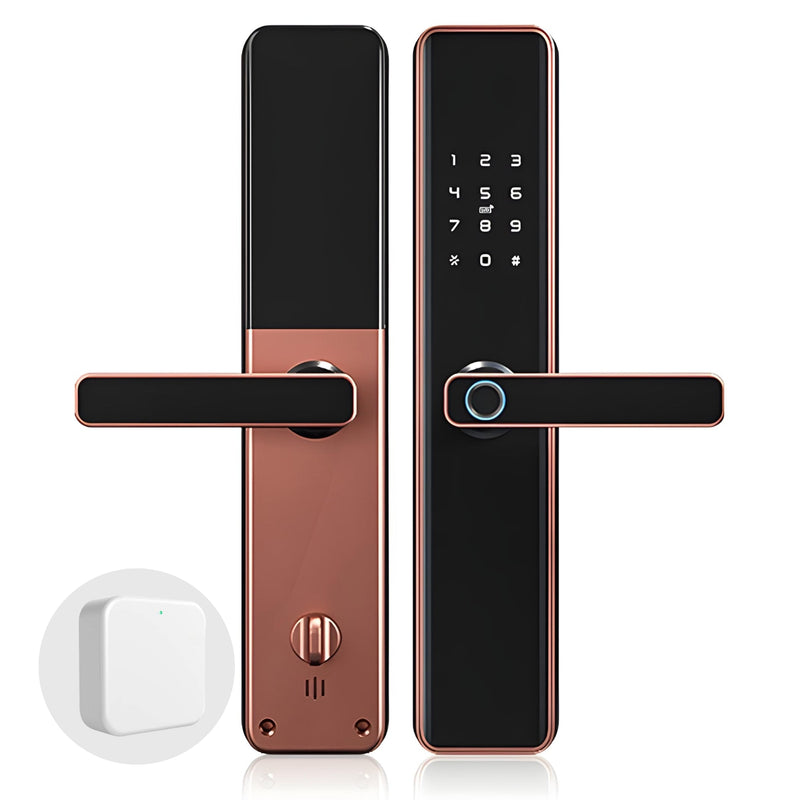 Smart Door Lock Thick - No Mortise - Red Bronze - With WiFi Gateway