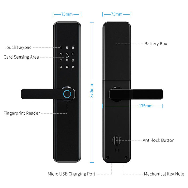 Smart Door Lock Thick - No Mortise - Red Bronze - No WiFi Gateway