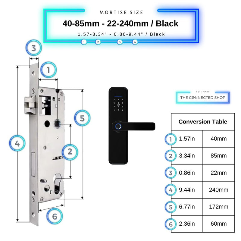 Smart Door Lock XL - 40-85mm (22x240mm) - Black -