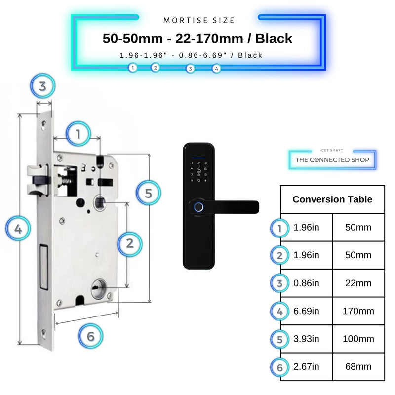 Smart Door Lock XL - 50-50mm (22x170mm) - Black -