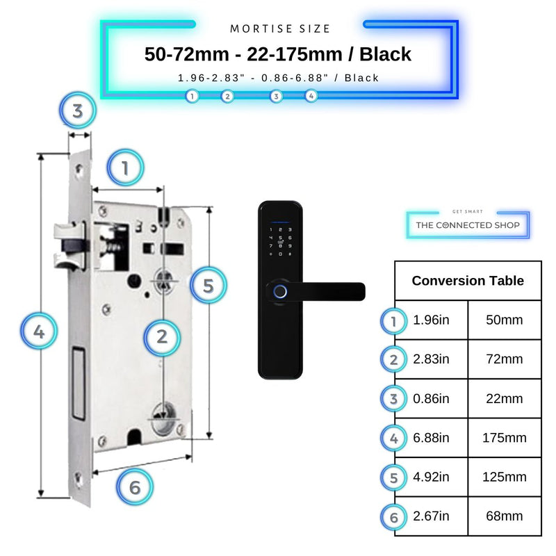 Smart Door Lock XL - 50-72mm (22x175mm) - Black -