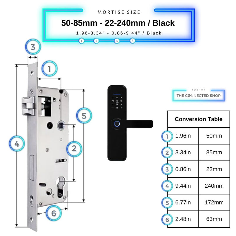 Smart Door Lock XL - 50-85mm (22x240mm) - Black -