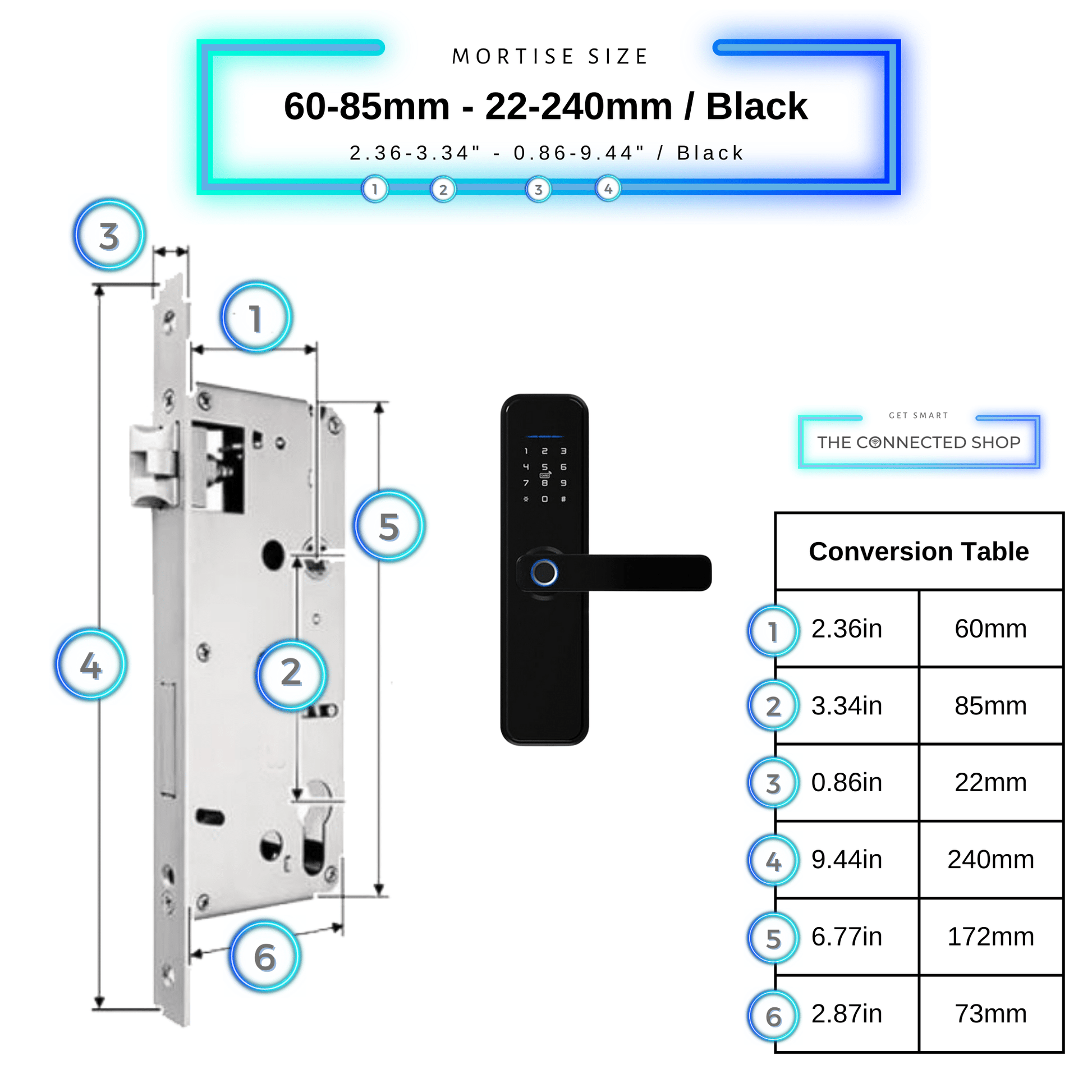 Smart Door Lock XL - 60-85mm (22x240mm) - Black
