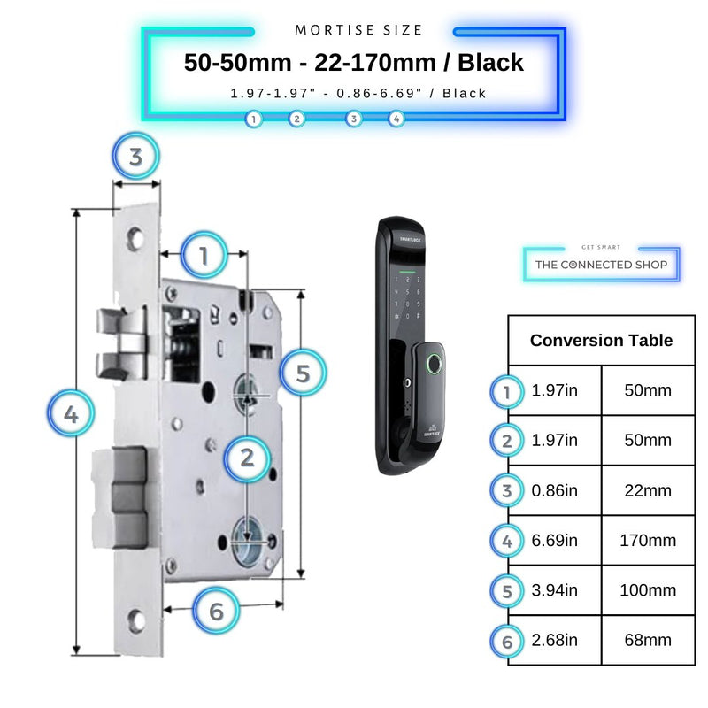 Smart Pad Door Lock XL - Black - 50-50mm (22x170mm) -