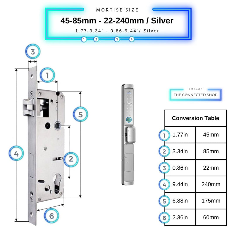 Swing Door Smart Lock Knob - 45-85mm (22x240mm) - Silver - Without Gateway