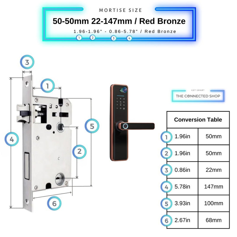 Universal Smart Door Lock Camera - 50-50mm (22x147mm) - Red Bronze -