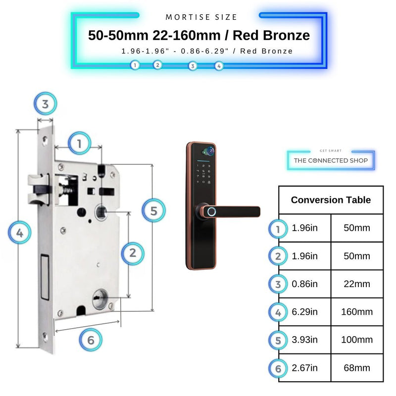 Universal Smart Door Lock Camera - 50-50mm (22x160mm) - Red Bronze -