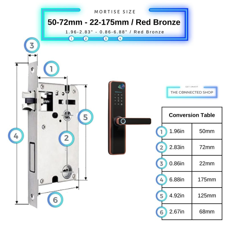 Universal Smart Door Lock Camera - 50-72mm (22x175mm) - Red Bronze -