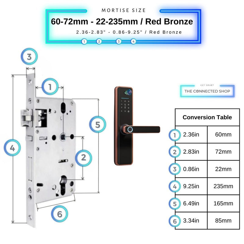 Universal Smart Door Lock Camera - 60-72mm (22x235mm) - Red Bronze -