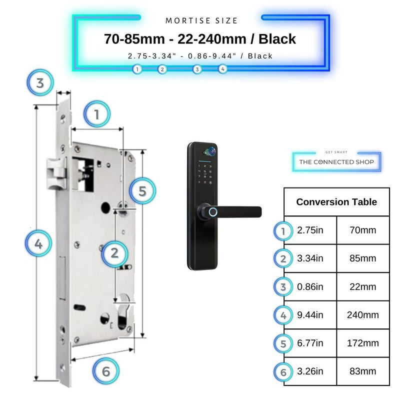 Universal Smart Door Lock Camera - 70-85mm (22x240mm) - Black -