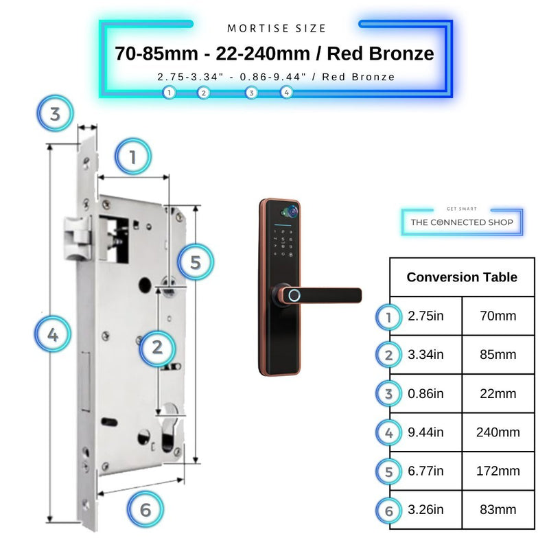 Universal Smart Door Lock Camera - 70-85mm (22x240mm) - Red Bronze -